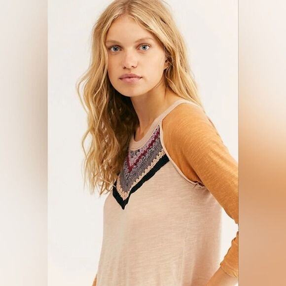 Free People We The Free Spring Bound Crochet Cotton & Linen Blend Baseball Tee - Picture 6 of 16